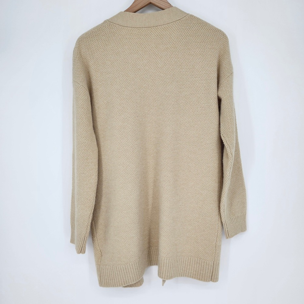 Cream Womens Long Line Cardigan Sweater Size L Open Front Textured Autumn - Picture 4 of 8